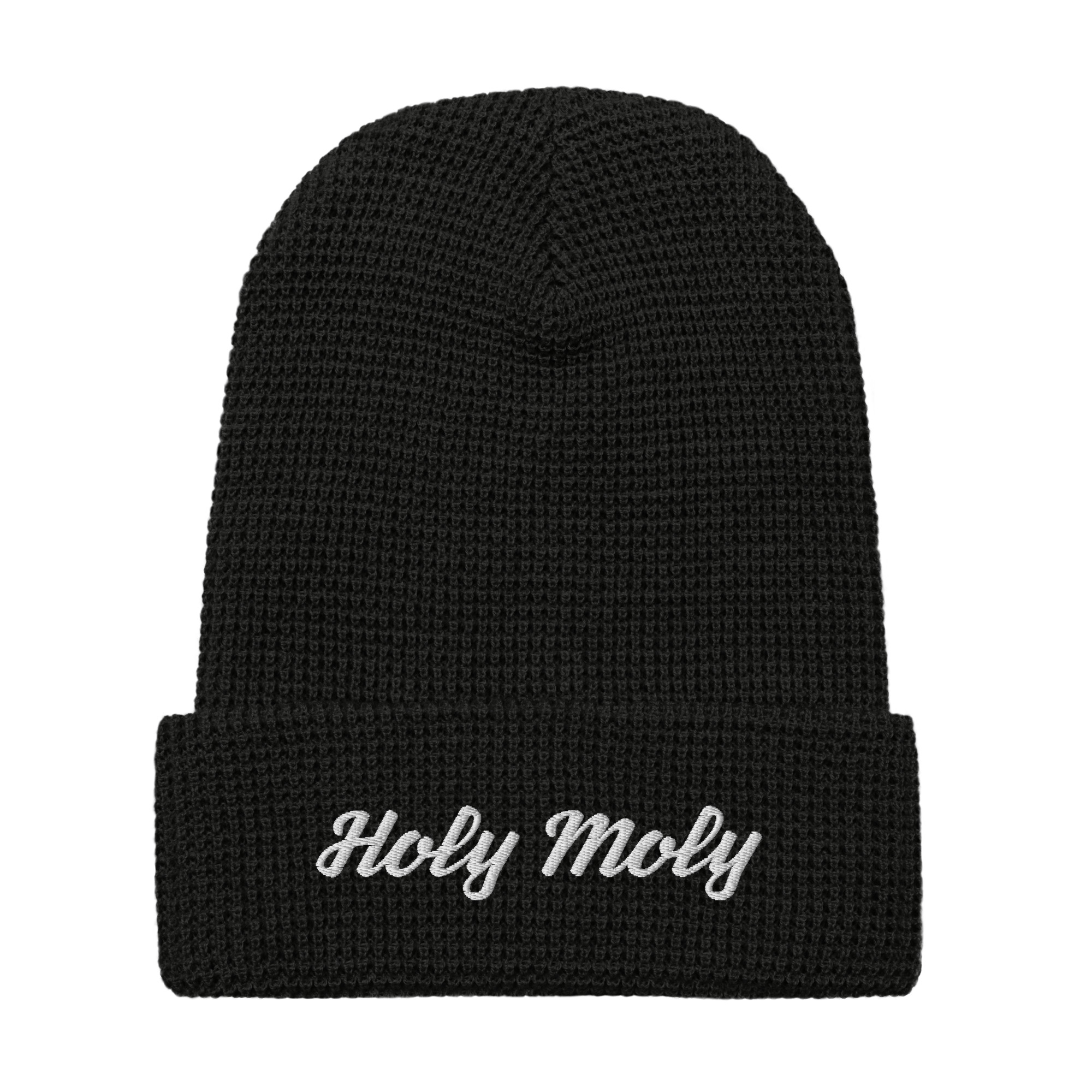 Holy Moly Waffle Beanie (white font)